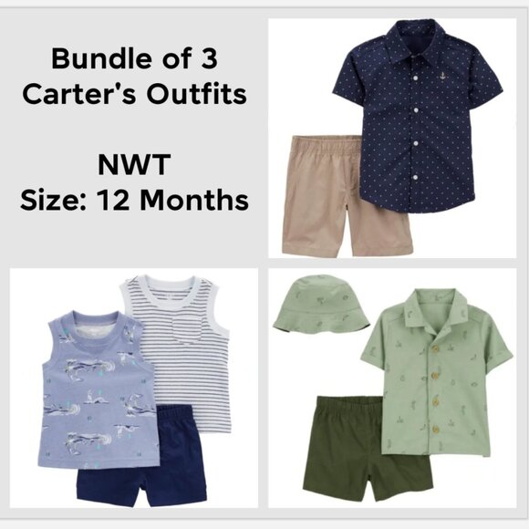 🚨 50% OFF BUNDLES! ENDS 12/7 🚨 Bundle of 3 NWT Carter's Outfits - Size 12 months - Picture 1 of 16